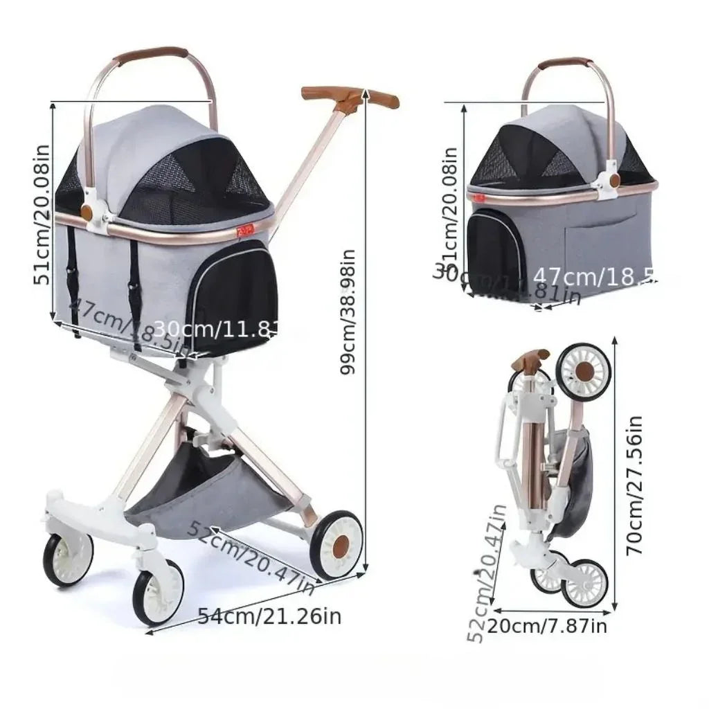 עגלת טיולים מתקפלת לכלבים וחתולים צבע שחור