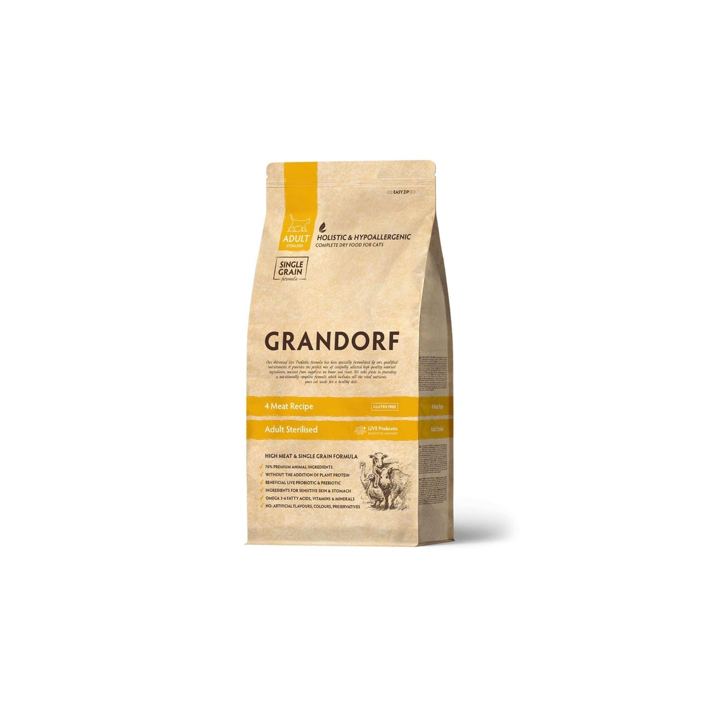 GRANDORF גרנדורף מזון היפואלרגני לחתולים מבצע 5 שקיות של 400 גרם