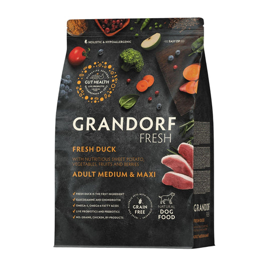 GRANDORF Fresh Duck גרנדורף ברווז טרי לכלבים בוגרים מגזע בינוני וגדול 10 ק”ג היפואלרגני
