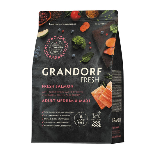 GRANDORF Fresh Salmon גרנדורף סלמון טרי לכלבים בוגרים מגזע בינוני וגדול 10 ק”ג היפואלרגני