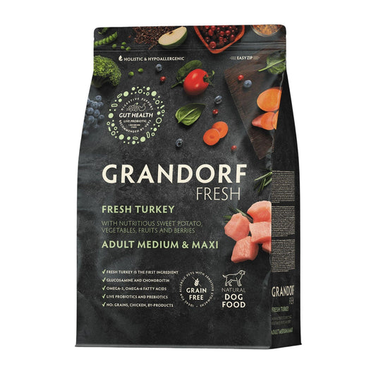 GRANDORF Fresh Turkey גרנדורף הודו טרי לכלבים בוגרים מגזע בינוני וגדול 10 ק”ג היפואלרגני