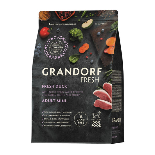 GRANDORF Fresh Duck Mini גרנדורף ברווז טרי לכלבים בוגרים מגזע קטן 3 ק”ג היפואלרגני