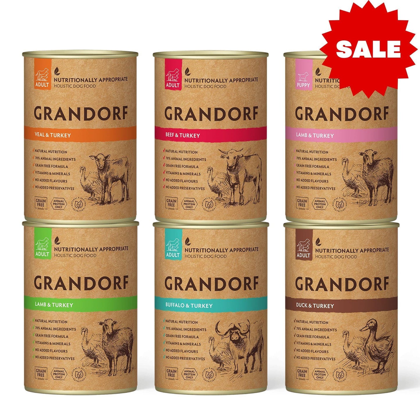 GRANDORF גרנדורף שימורי 400 גרם לכלבים מבצע 6 ב 99₪