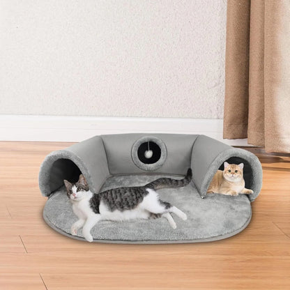 Hoofie מיטה לחתולים עם מנהרות צבע אפור