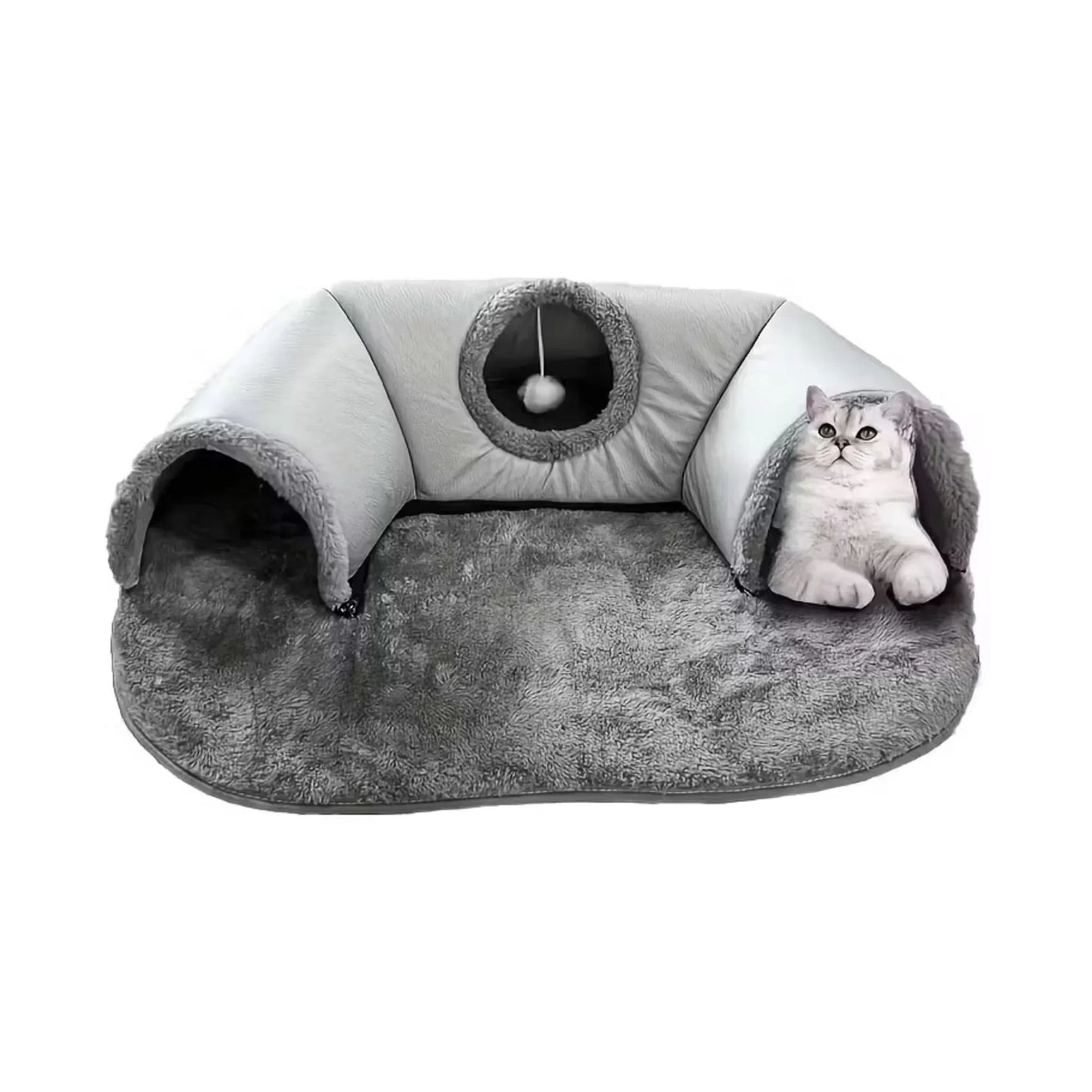 Hoofie מיטה לחתולים עם מנהרות צבע אפור