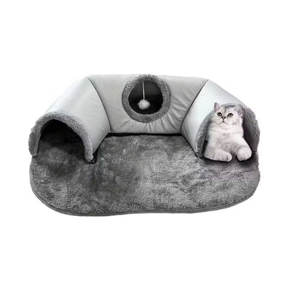 Hoofie מיטה לחתולים עם מנהרות צבע אפור