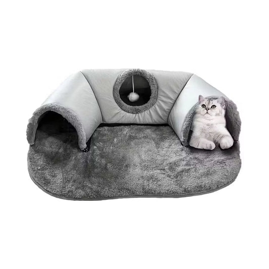 Hoofie מיטה לחתולים עם מנהרות צבע אפור