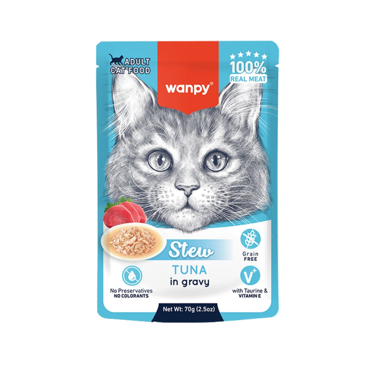 Wanpy וונפי פאוץ' מזון רטוב לחתולים עם תבשיל טונה ברוטב 70 גרם