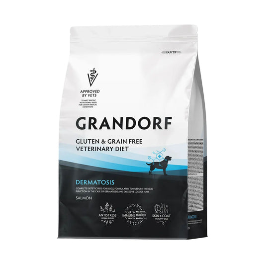 ‏GRANDORF VET Dermatosis גרנדורף דרמטוזיס אוכל רפואי לכלב לתמיכה בעור ובפרווה בטעם סלמון 3 ק״ג