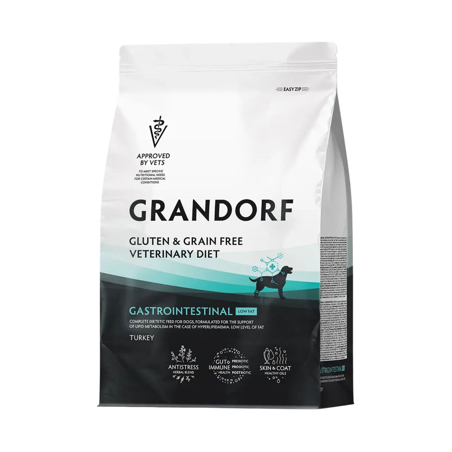 ‏GRANDORF VET Gastrointestinal Low Fat גרנדורף גסטרו אינטסטינל אוכל רפואי דל שומן לכלב לתמיכה במערכת העיכול בטעם הודו 3 ק״ג