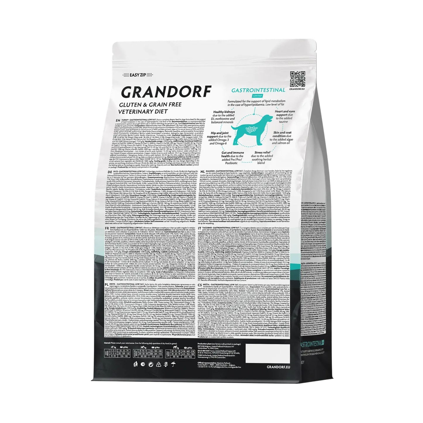 ‏GRANDORF VET Gastrointestinal Low Fat גרנדורף גסטרו אינטסטינל אוכל רפואי דל שומן לכלב לתמיכה במערכת העיכול בטעם הודו 3 ק״ג