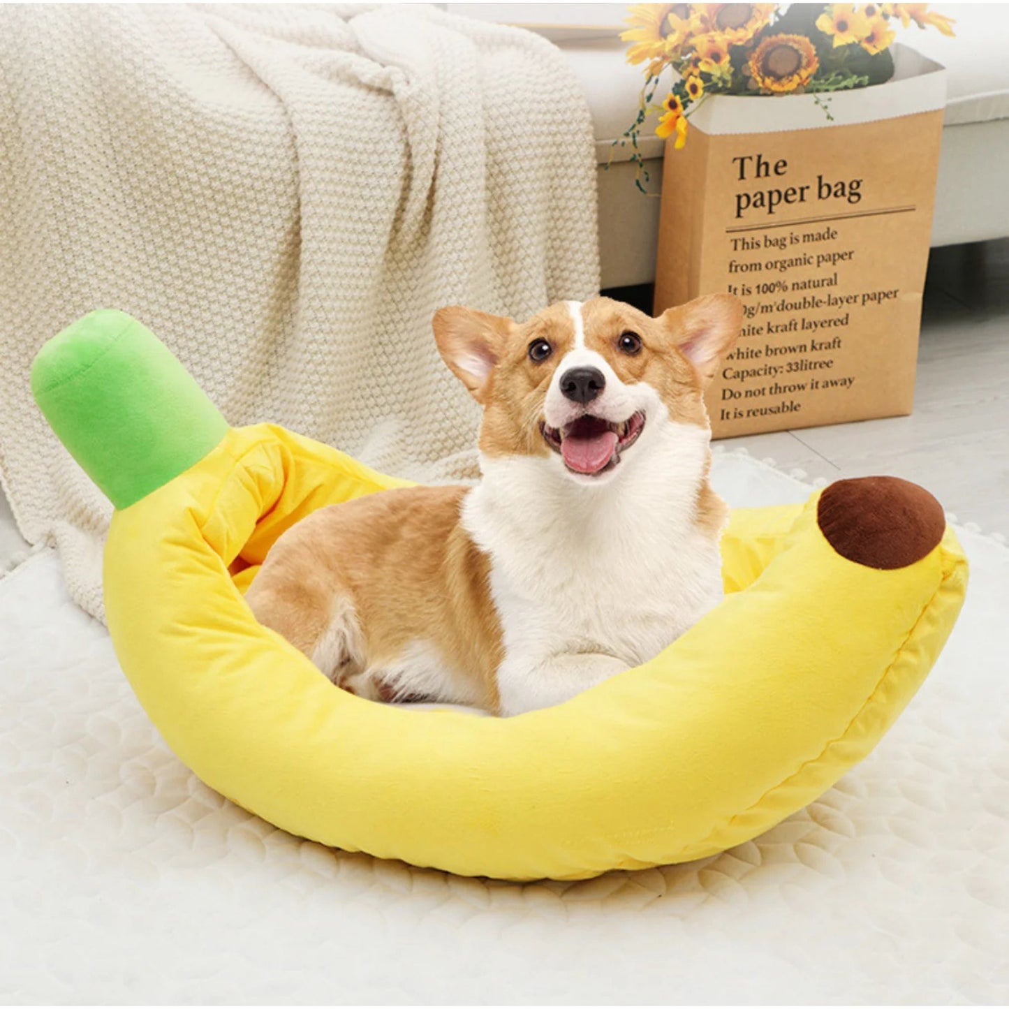 מיטת בננה צהובה לכלבים וחתולים מידה גדולה