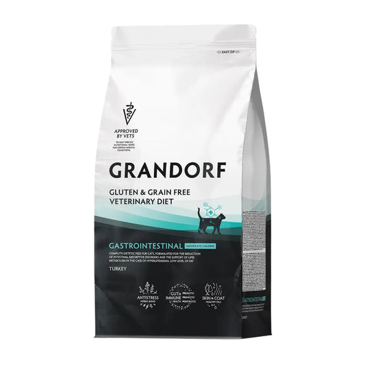 GRANDORF VET Gastrointestinal Moderate Calorie גרנדורף גסטרו אינטסטינל אוכל רפואי דל שומן לחתול לתמיכה במערכת העיכול בטעם הודו 2 ק״ג