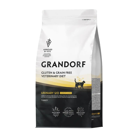 GRANDORF VET Urinary S/O Moderate Calorie גרנדורף יורינרי אוכל רפואי דל שומן לחתול לתמיכה בדרכי השתן בטעם הודו 2 ק״ג