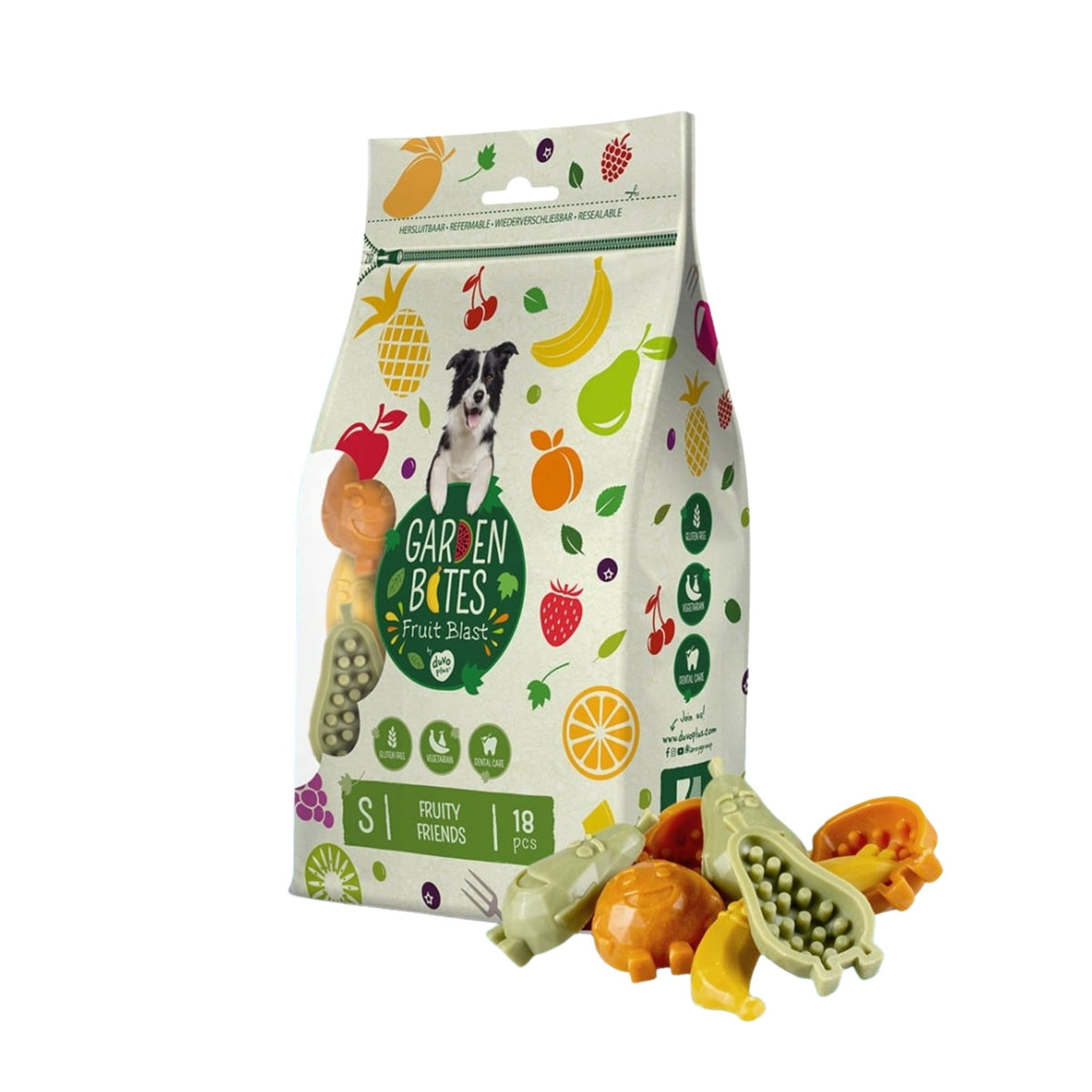 Garden Bites גרדן בייטס חטיף דנטלי לכלבים קטנים ובינוניים פירות 18 יחידות 270 גרם
