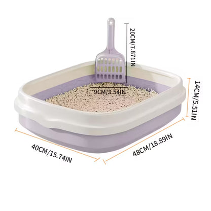 ארגז חול שירותים פתוח לחתולים עם כף ניקוי צבע סגול גדול
