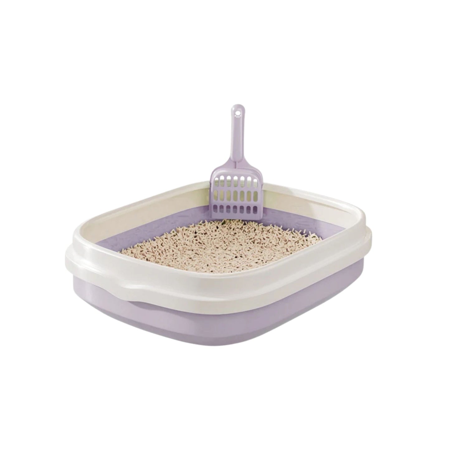 ארגז חול שירותים פתוח לחתולים עם כף ניקוי צבע סגול קטן