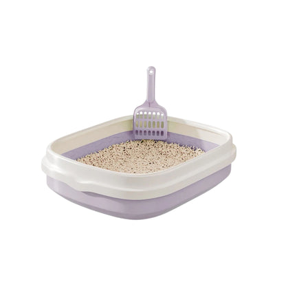 ארגז חול שירותים פתוח לחתולים עם כף ניקוי צבע סגול קטן