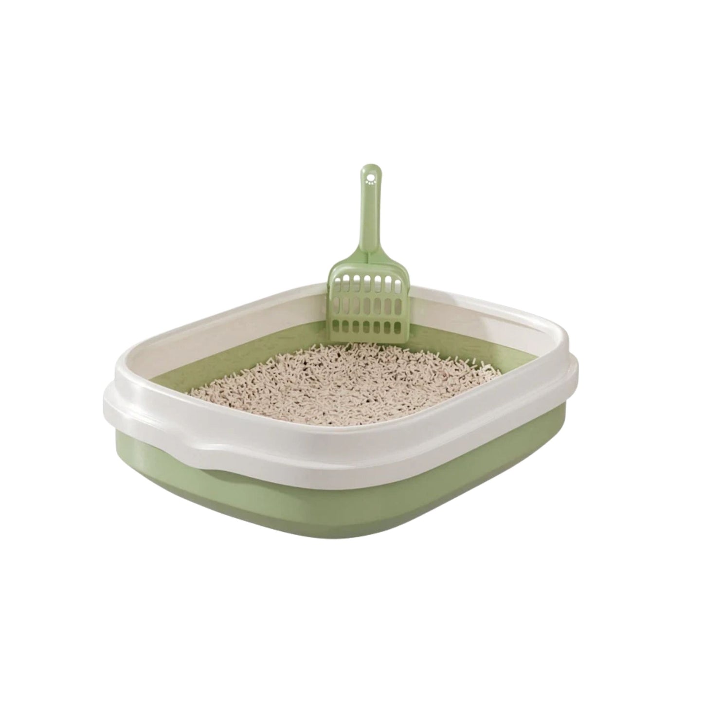 ארגז חול שירותים פתוח לחתולים עם כף ניקוי צבע ירוק גדול