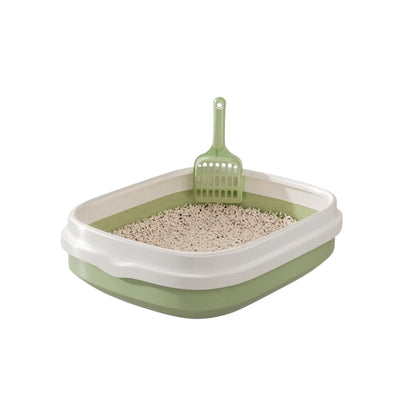 ארגז חול שירותים פתוח לחתולים עם כף ניקוי צבע ירוק גדול