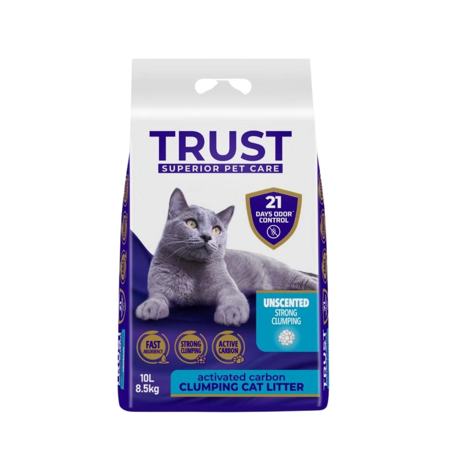 TRUST טראסט חול מתגבש לחתולים ללא בישום עם פחם פעיל 10 ליטר