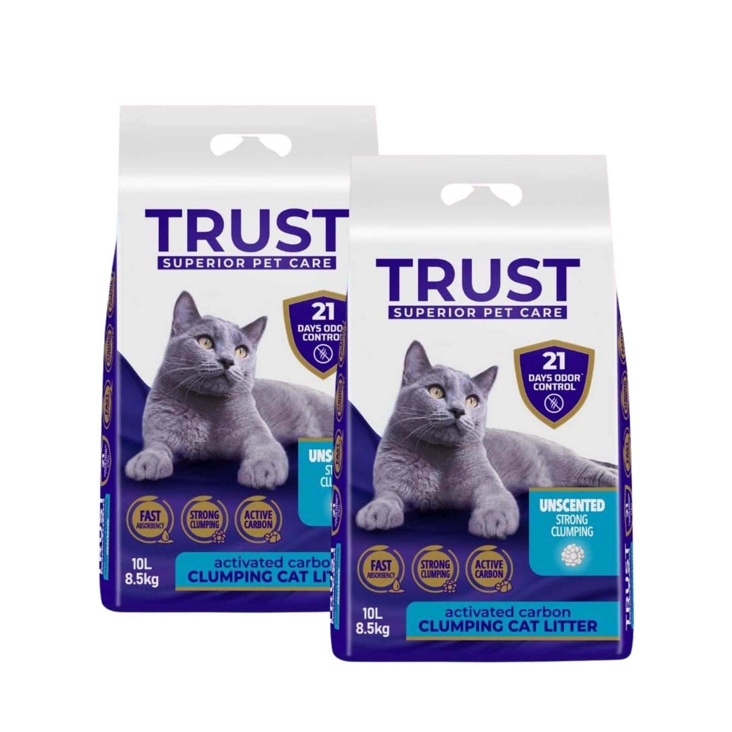 TRUST מבצע 2 שקי טראסט חול מתגבש לחתולים ללא בישום עם פחם פעיל 20 ליטר