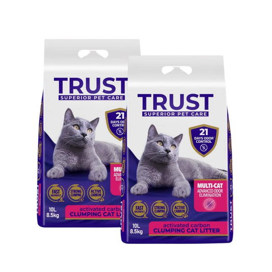 TRUST מבצע 2 שקי טראסט חול מתגבש לחתולים מולטי קט עם פחם פעיל 20 ליטר