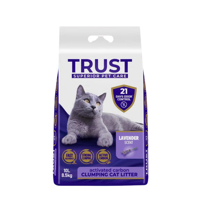TRUST טראסט חול מתגבש לחתולים בניחוח לבנדר עם פחם פעיל 10 ליטר