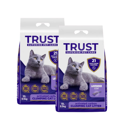 TRUST מבצע 2 שקי טראסט חול מתגבש לחתולים בניחוח לבנדר עם פחם פעיל 20 ליטר