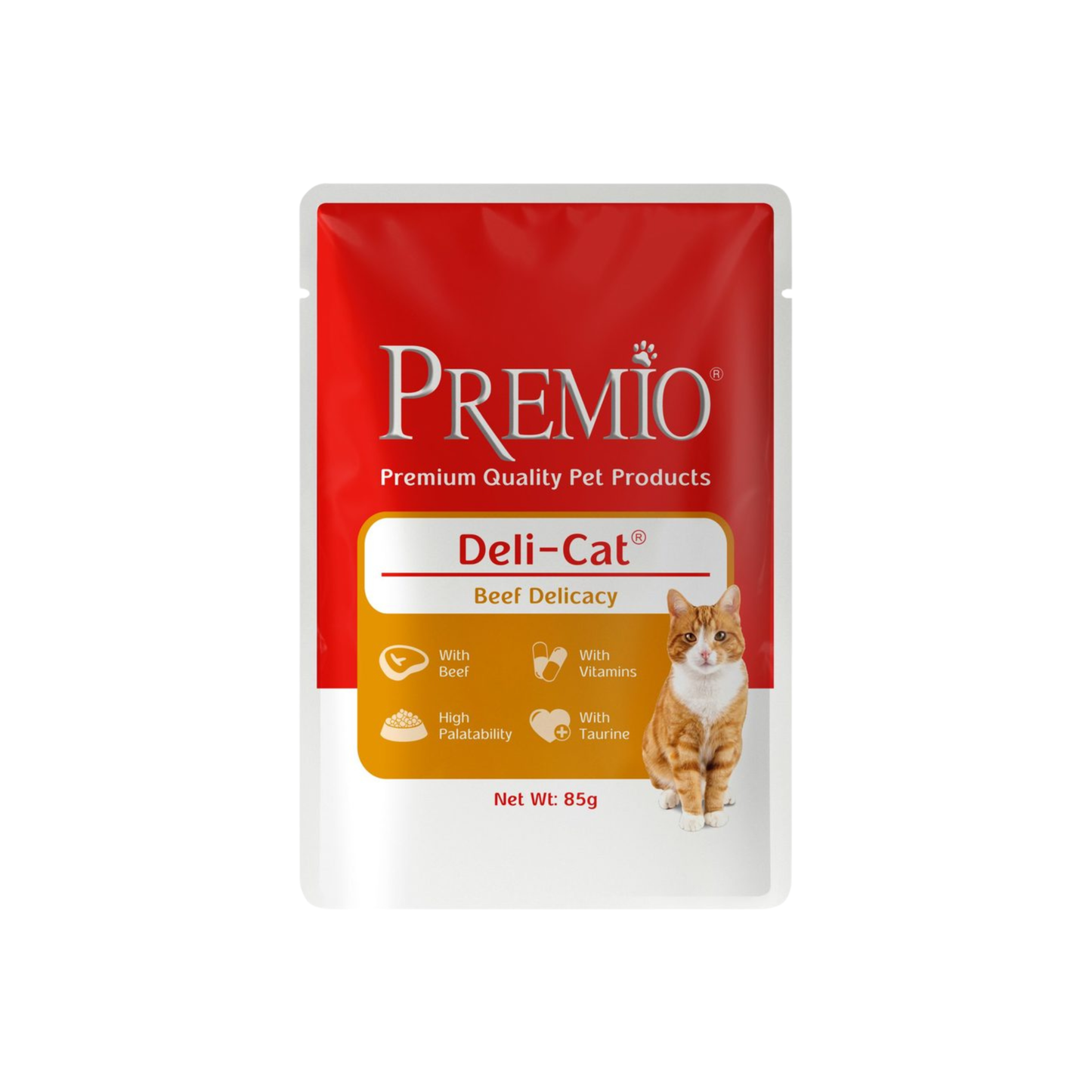 Premio פרמיו פאוץ׳ מזון רטוב לחתולים בוגרים עם בקר ברוטב 85 גרם