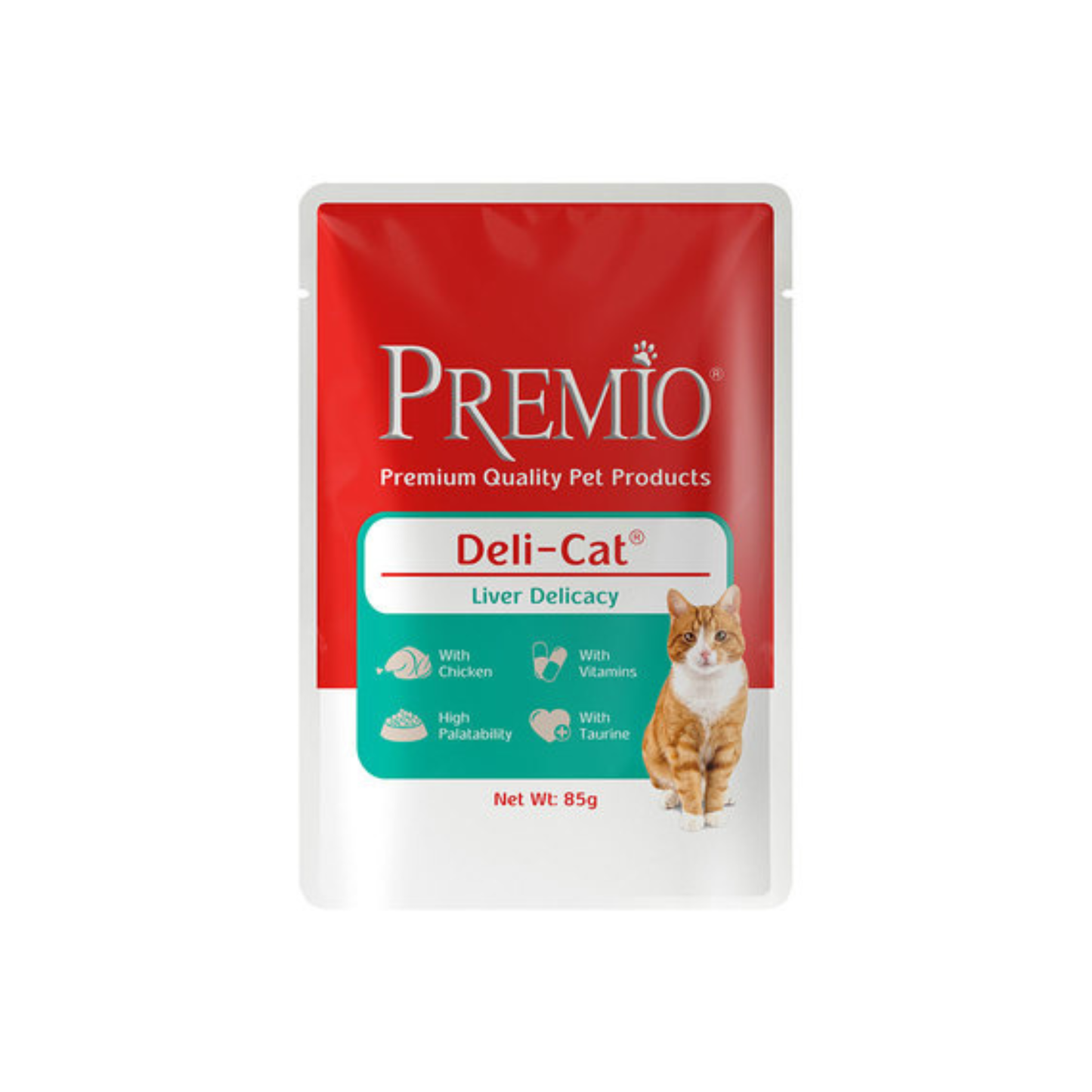 Premio פרמיו פאוץ׳ מזון רטוב לחתולים בוגרים עם כבד ברוטב 85 גרם