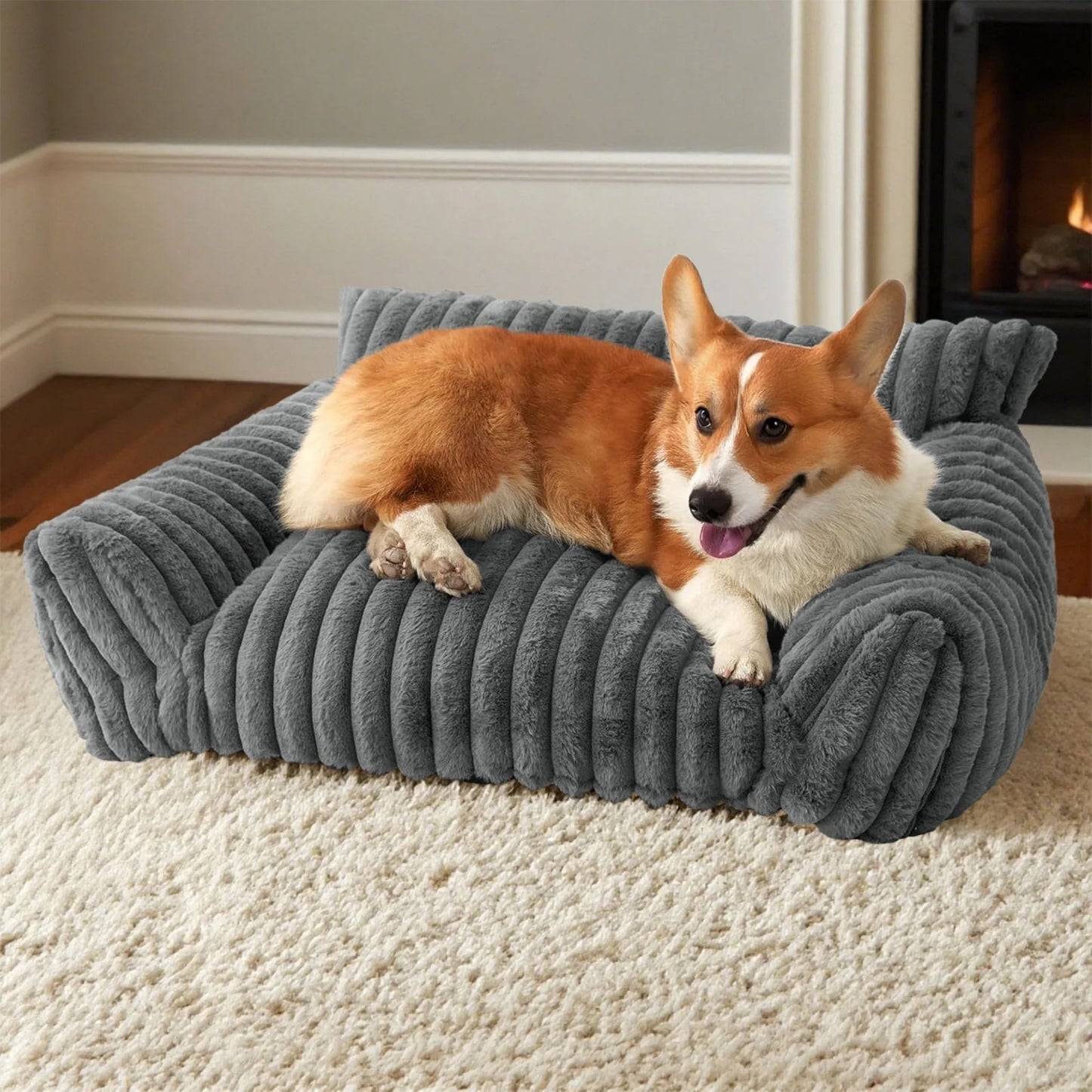 Hoofie מיטה לכלבים וחתולים בסגנון ספה צבע אפור