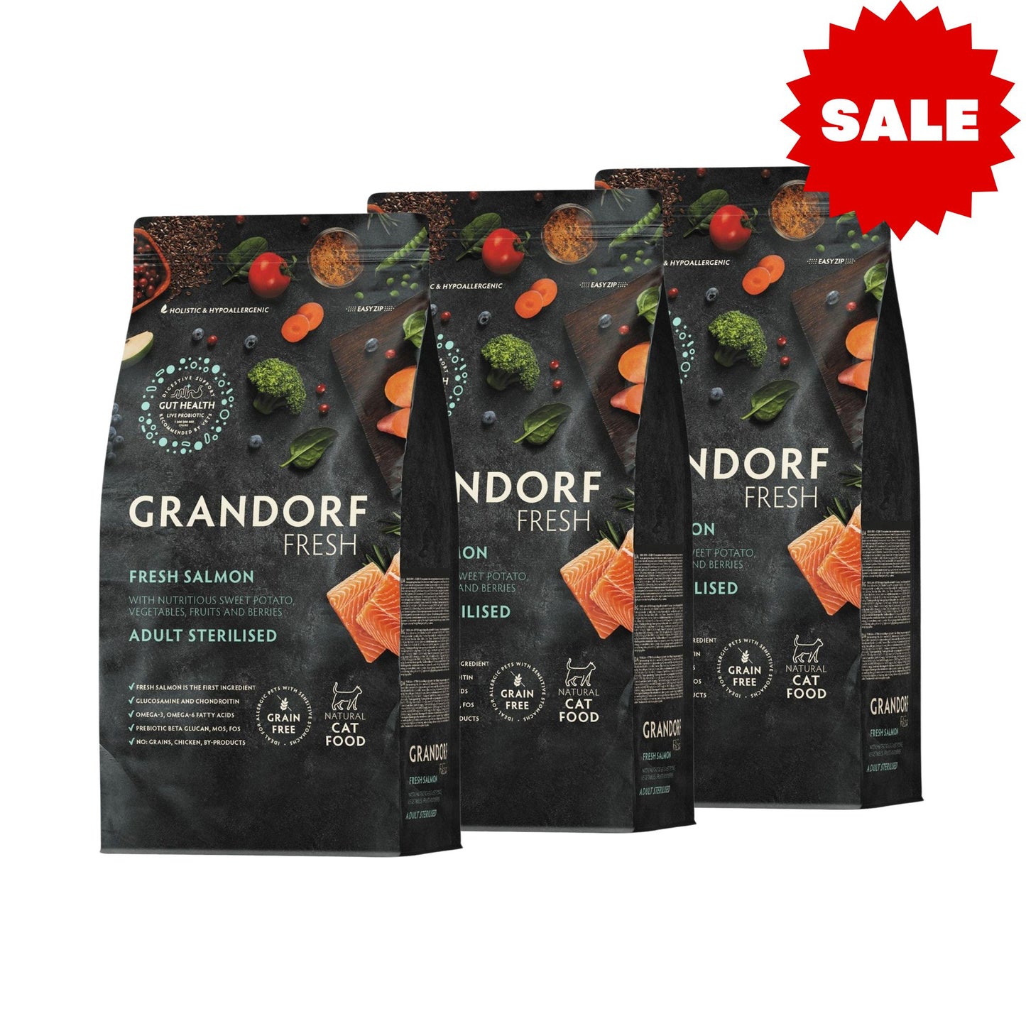 GRANDORF Fresh Salmon גרנדורף סלמון טרי לחתולים מעוקרים או מבוגרים היפואלרגני 6 ק״ג