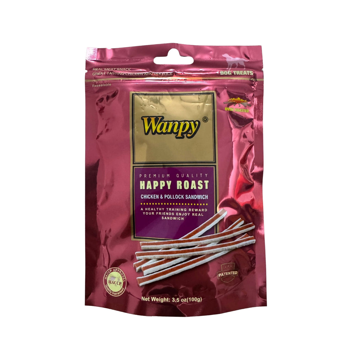 Wanpy וונפי חטיף רצועות סנדוויץ׳ עוף ובקלה לכלבים 100 גרם