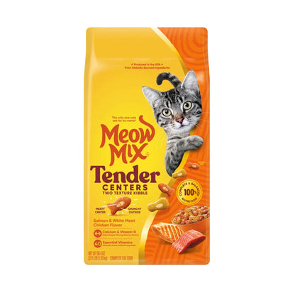 Meow Mix Tender Centers מבצע 2 שק מיאו מיקס לחתולים בטעם סלמון ועוף 6.44 ק״ג