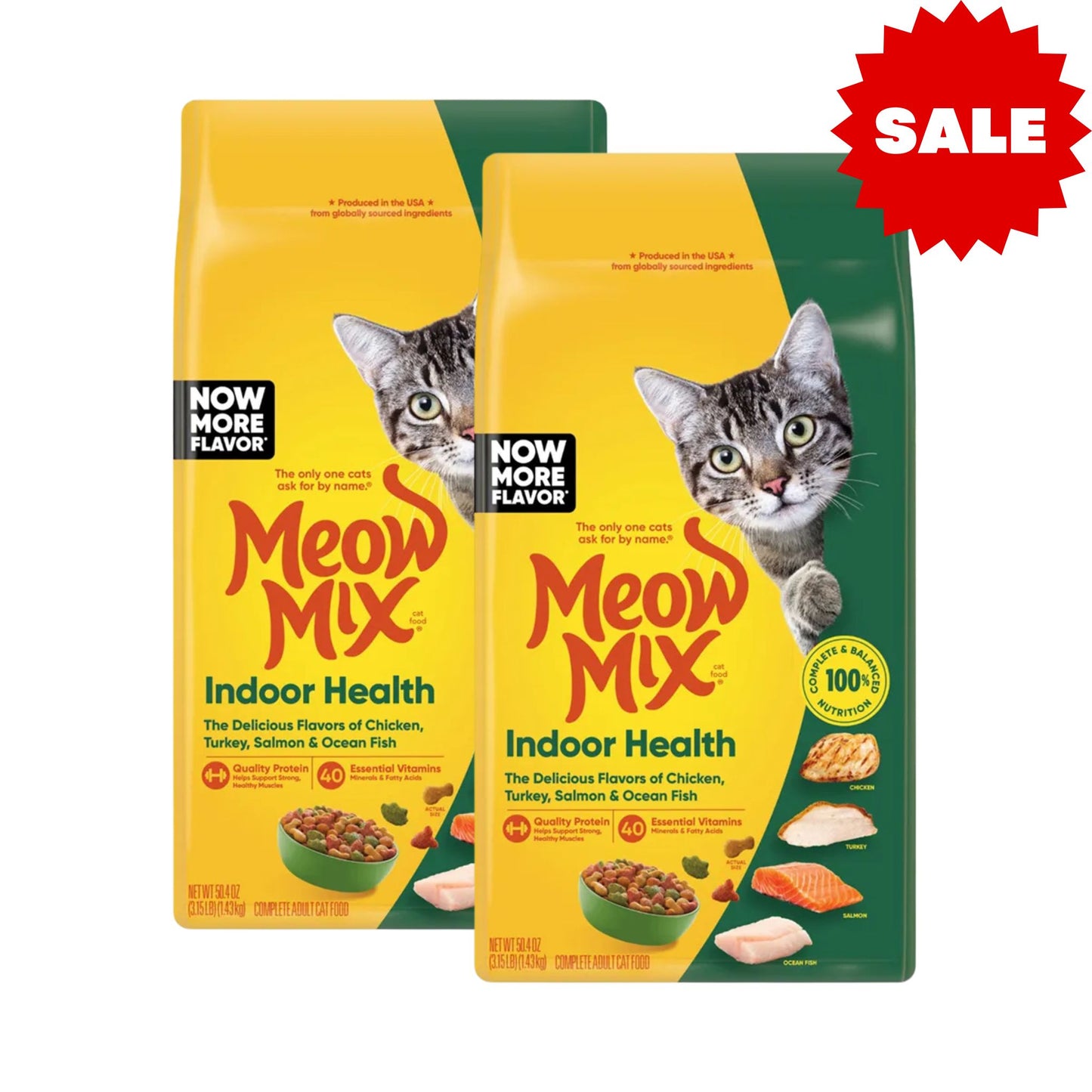 Meow Mix Indoor מבצע 2 שקי מיאו מיקס לחתולים אינדור 7.26 ק"ג