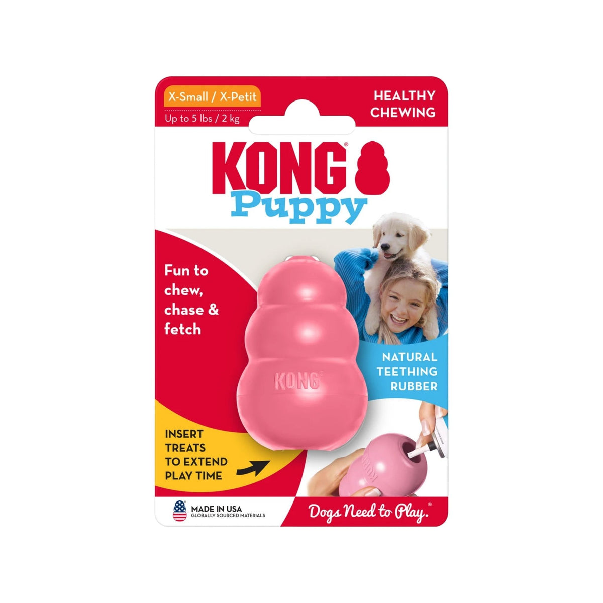 KONG ורוד XS קונג צעצוע לעיסה לגורי כלבים מידה