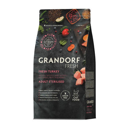 GRANDORF Fresh Turkey גרנדורף הודו טרי לחתולים מעוקרים או מבוגרים היפואלרגני 2 ק״ג