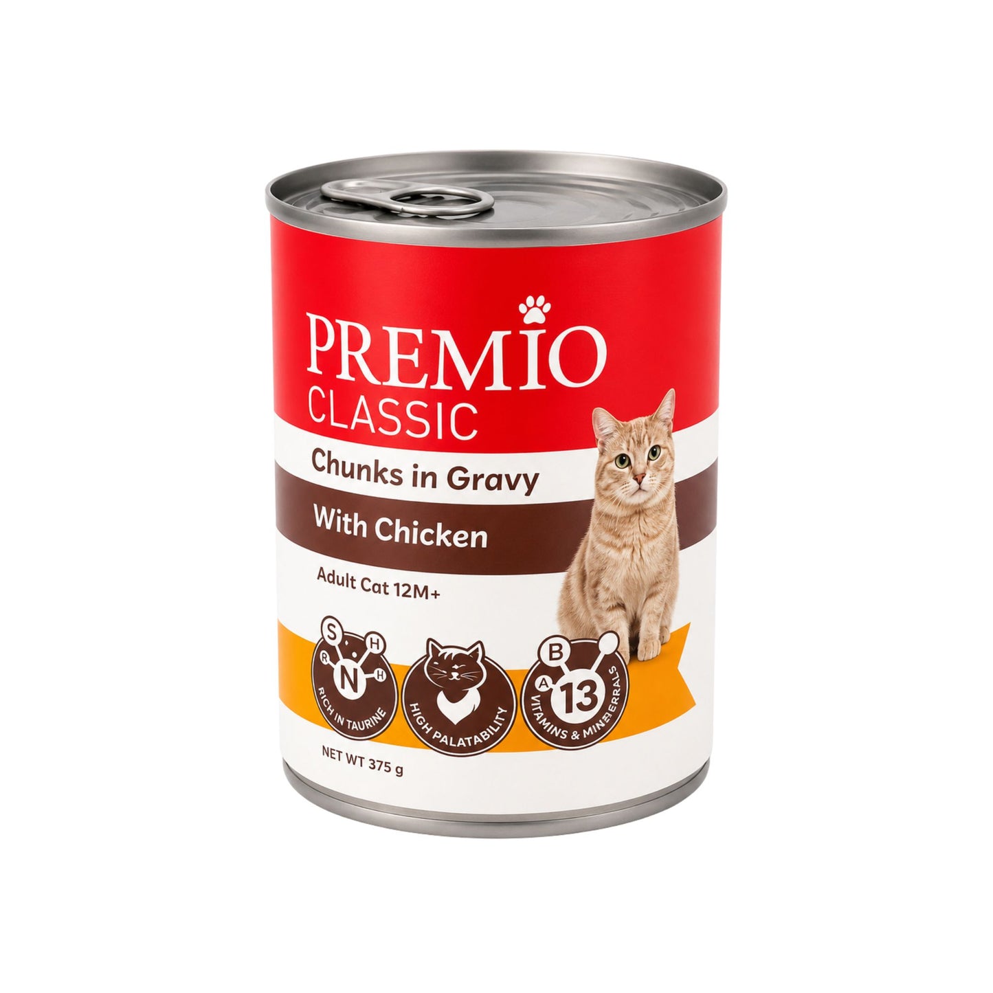 Premio פרמיו קלאסיק שימורי לחתולים בוגרים עם עוף ברוטב 375 גרם