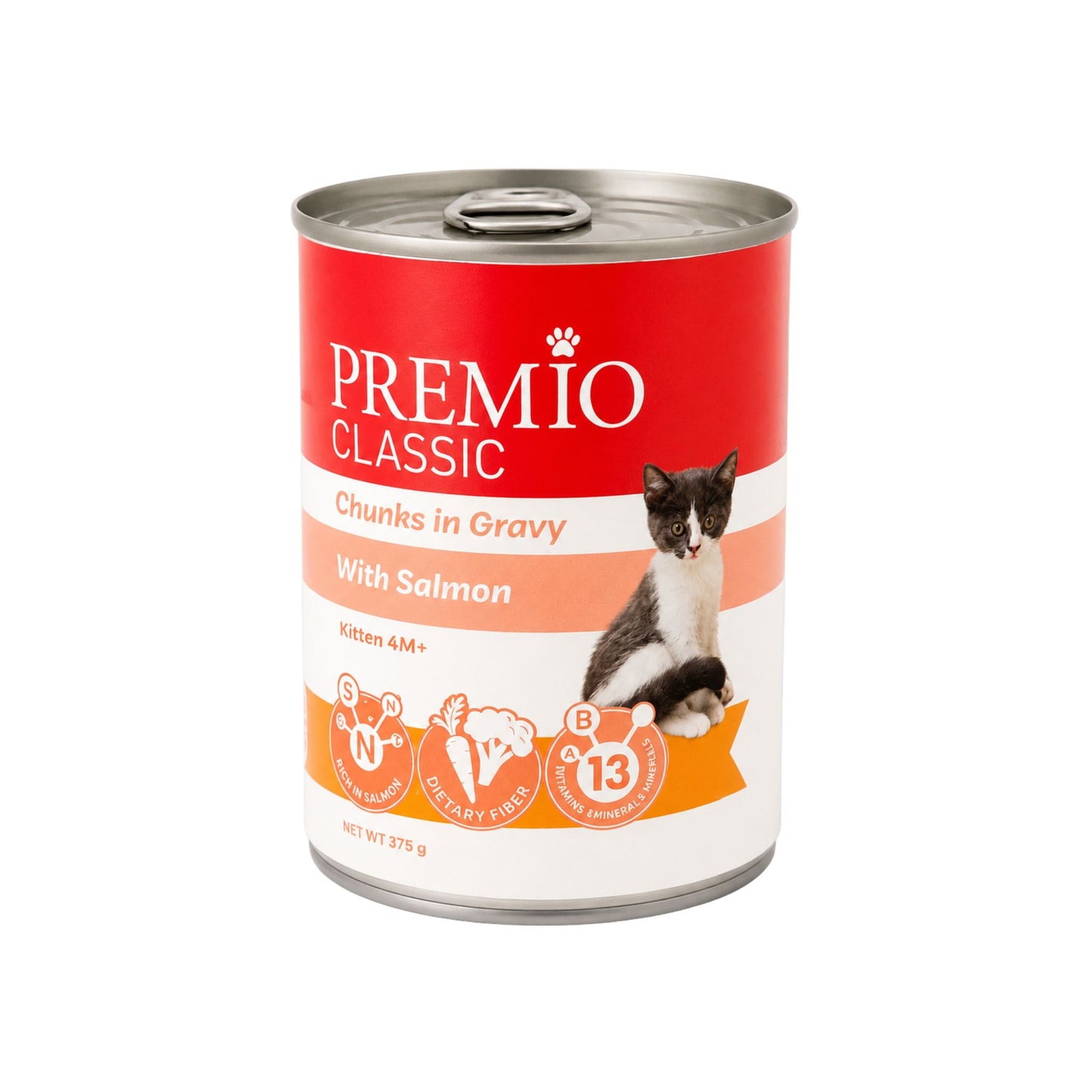 Premio פרמיו קלאסיק שימורי לגורי חתולים קיטן עם סלמון ברוטב 375 גרם