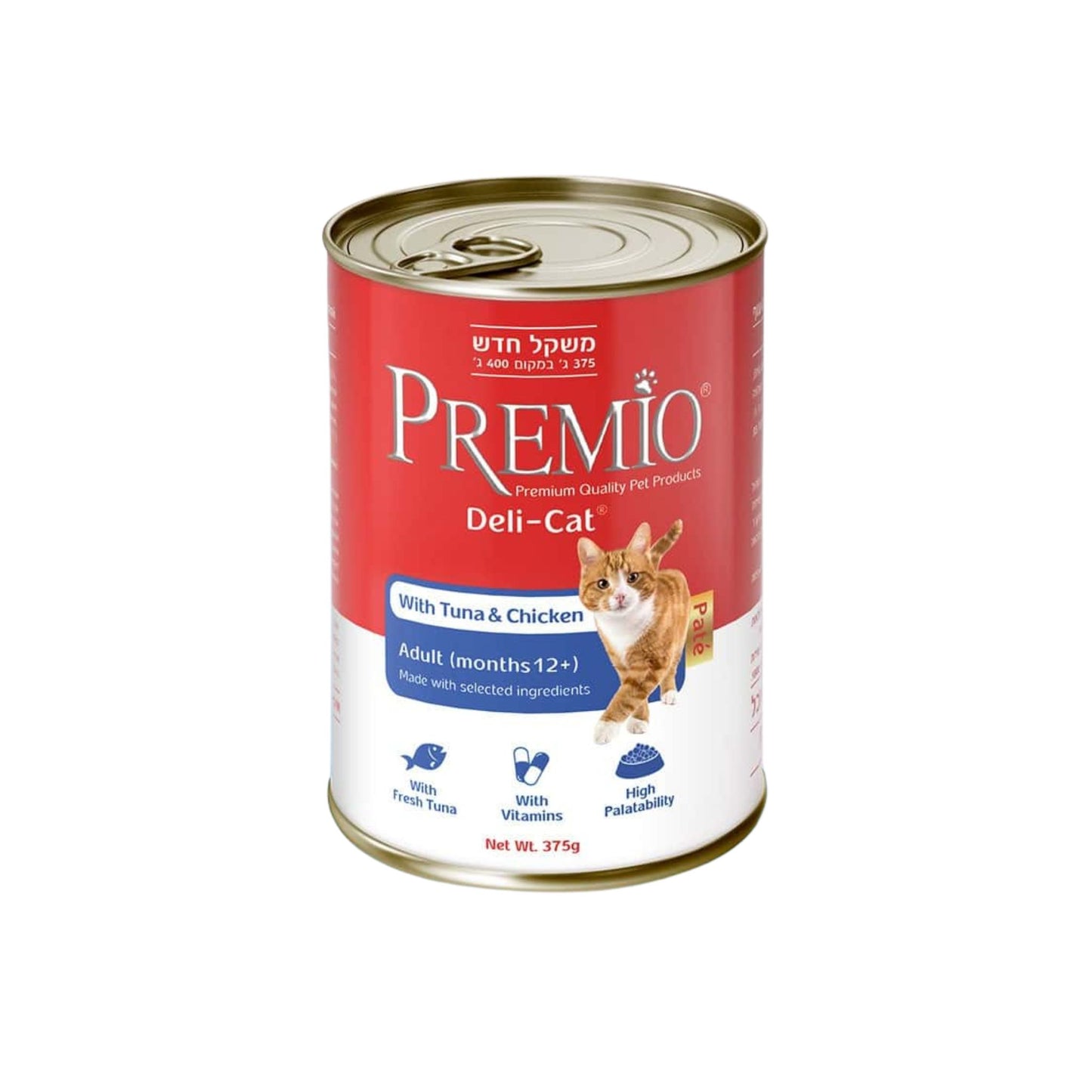 Premio פרמיו דלי קט שימור לחתולים בוגרים עם עוף וטונה פטה 375 גרם