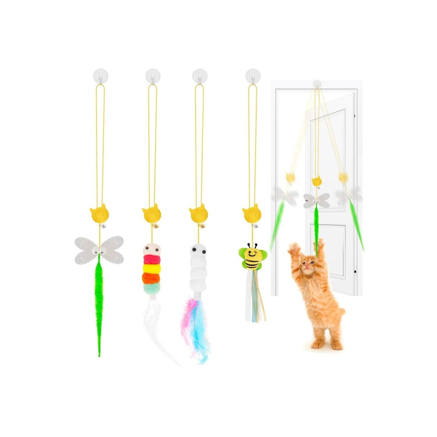צעצוע תלייה לדלת לחתולים עם פעמונים ונוצות
