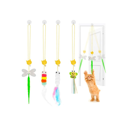 צעצוע תלייה לדלת לחתולים עם פעמונים ונוצות