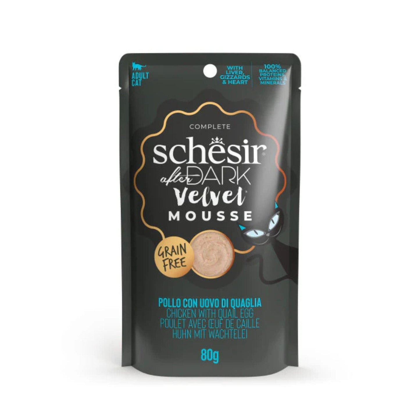 Schesir שזיר פאוץ’ מוס עוף וביצת שליו לחתולים 80 גרם