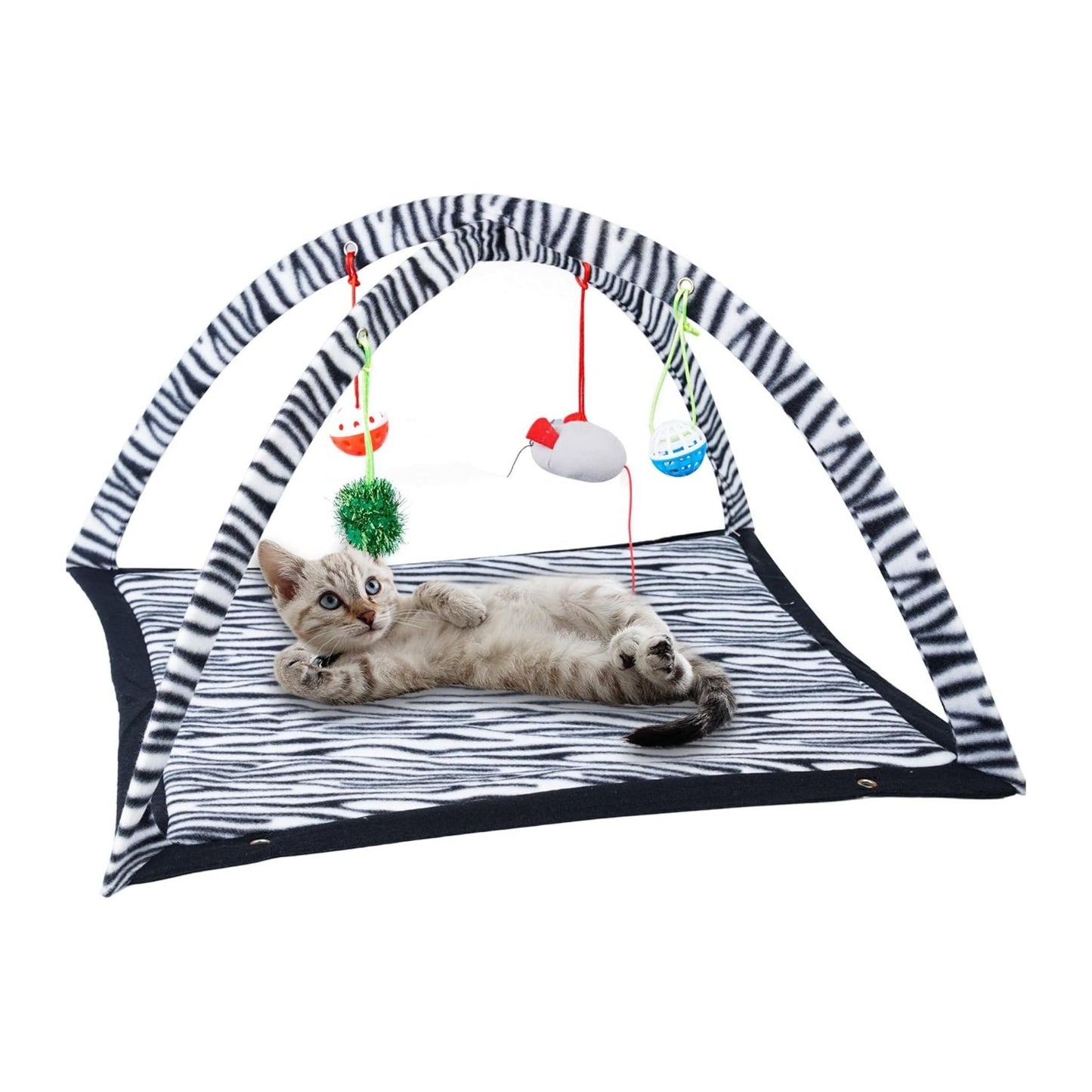 מיטה אינטראקטיבית לחתולים עם צעצועים צבע אפור