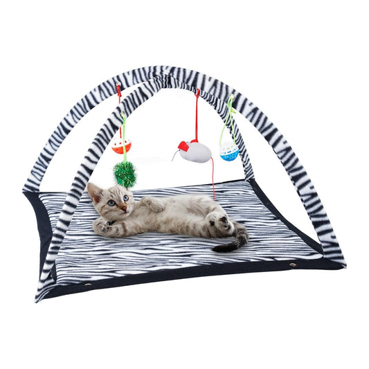 מיטה אינטראקטיבית לחתולים עם צעצועים צבע אפור