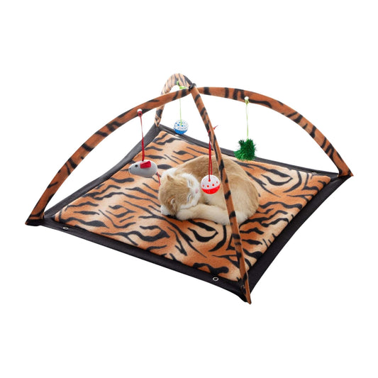מיטה אינטראקטיבית לחתולים עם צעצועים צבע חום