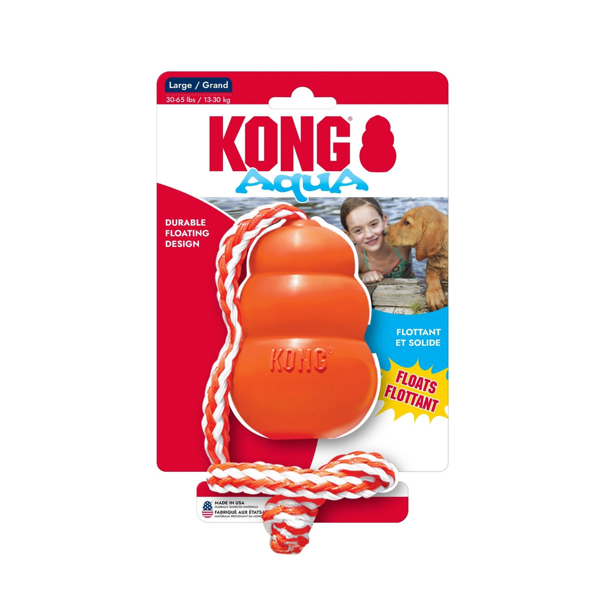 KONG L קונג אקווה צעצוע צף לכלבים עם חבל למשחקי מים מידה