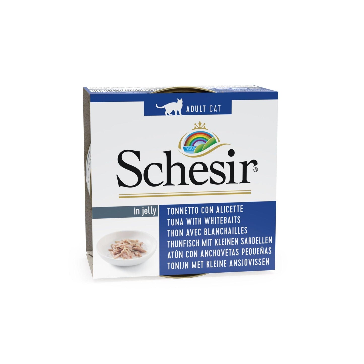 Schesir Лакомство для кошек из тунца и белой рыбы, желе, 85 г