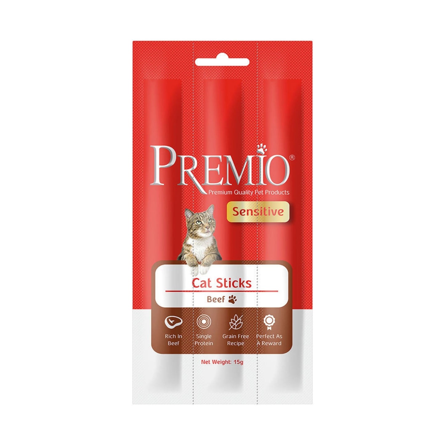 Premio פרמיו חטיף מקלות לחתולים עם בקר 15 גרם